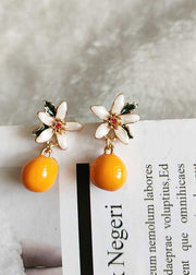 Unique Orange Gardenia Metal Drop Earrings