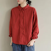 Unique Orange Red Tunic Top Lapel Button Down Spring Blouse - bagstylebliss