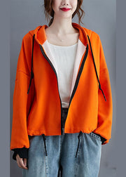 Einzigartige orange Herbstjacke mit Reißverschluss und Kordelzug, langärmlig