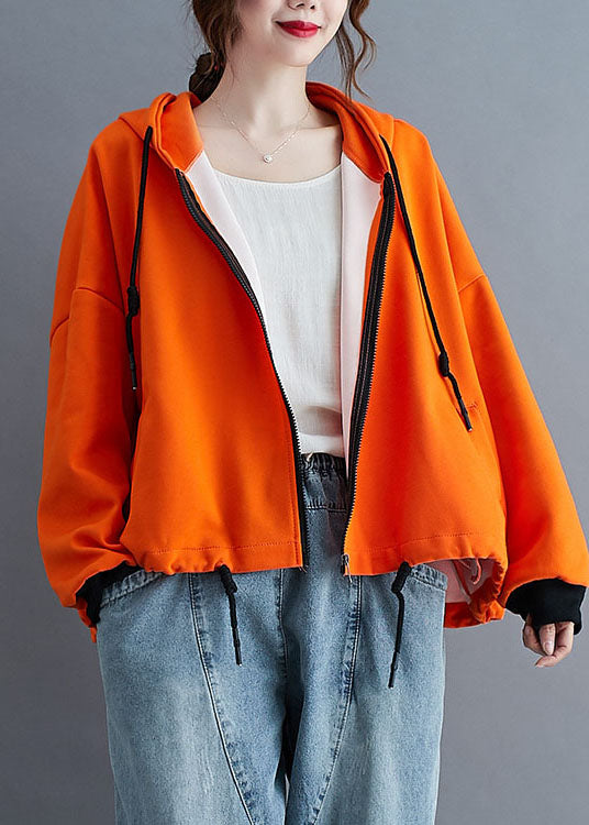 Einzigartige orange Herbstjacke mit Reißverschluss und Kordelzug, langärmlig