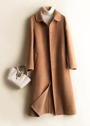 Unique Peter pan Collar pockets fine trench coat brown daily women Woolen Coats - bagstylebliss