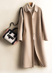Unique Peter pan Collar pockets fine trench coat brown daily women Woolen Coats - bagstylebliss
