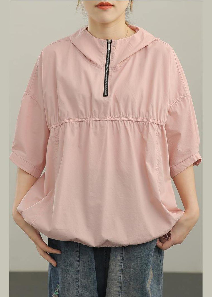 Unique Pink Cinched Half Sleeve Cotton Summer Shirt Top - bagstylebliss