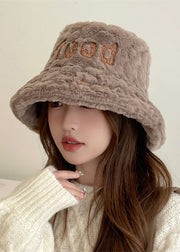 Unique Pink Fuzzy Fur Thick Graphic Bucket Hat