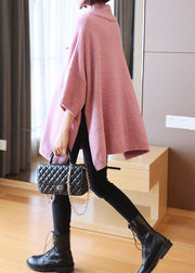 Unique Pink Oversized Side Open Knitted Tops Spring