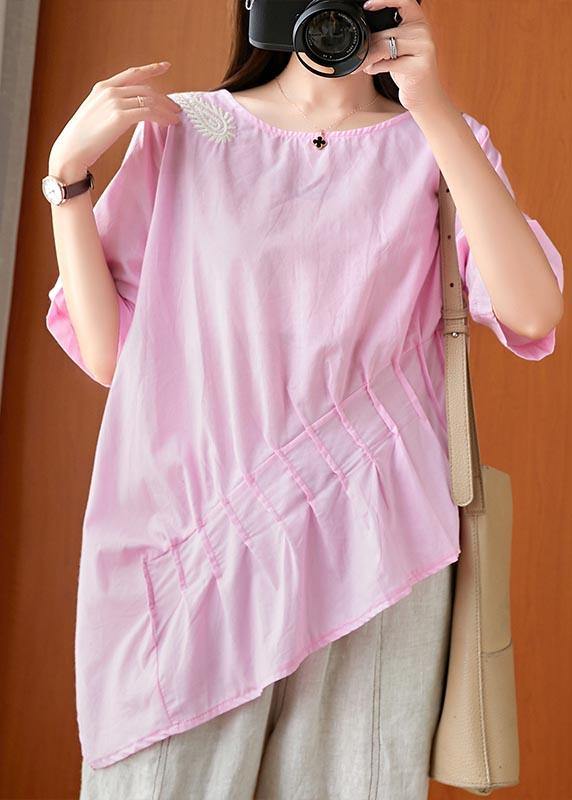 Unique Pink asymmetrical design Linen Summer Top - bagstylebliss