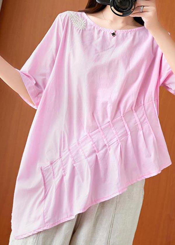 Unique Pink asymmetrical design Linen Summer Top - bagstylebliss