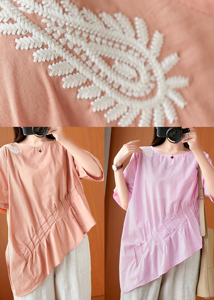 Unique Pink asymmetrical design Linen Summer Top - bagstylebliss