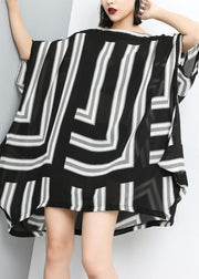 Unique Plus Size Print Pullover striped chiffon clothes Slash Neck Fashion Dress - bagstylebliss