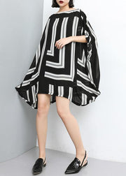 Unique Plus Size Print Pullover striped chiffon clothes Slash Neck Fashion Dress - bagstylebliss