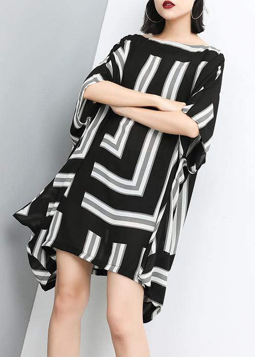 Unique Plus Size Print Pullover striped chiffon clothes Slash Neck Fashion Dress - bagstylebliss