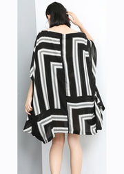 Unique Plus Size Print Pullover striped chiffon clothes Slash Neck Fashion Dress - bagstylebliss