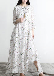 Unique Print asymmetrical design Linen Summer Robe Dresses - bagstylebliss