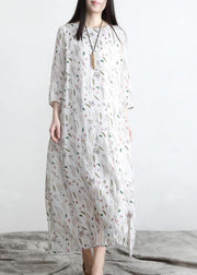 Unique Print asymmetrical design Linen Summer Robe Dresses - bagstylebliss