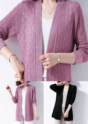 Unique Purple Hollow Out Embroidered Patchwork Knit Cardigans Fall