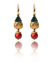 Unique Red Agate Droplet Shape 14K Gold Drop Earrings