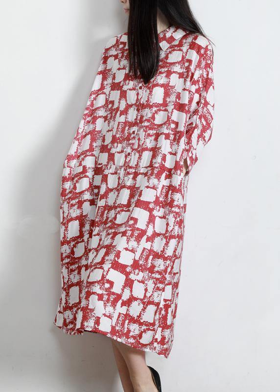 Unique Red Print Cotton Pockets Patchwork Summer Vacation Dresses - bagstylebliss