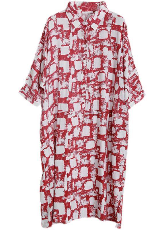 Unique Red Print Cotton Pockets Patchwork Summer Vacation Dresses - bagstylebliss