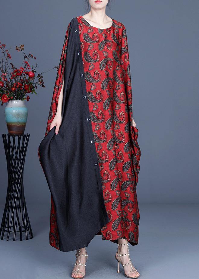 Unique Red Print Patchwork Long Dresses Summer Spring - bagstylebliss