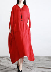 Unique Red asymmetrical design Batwing Sleeve Summer Chiffon Dress - bagstylebliss