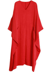 Unique Red asymmetrical design Batwing Sleeve Summer Chiffon Dress - bagstylebliss