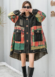 Unique Retro Plaid Button Pockets Fall Long Sleeve Hooded Coat