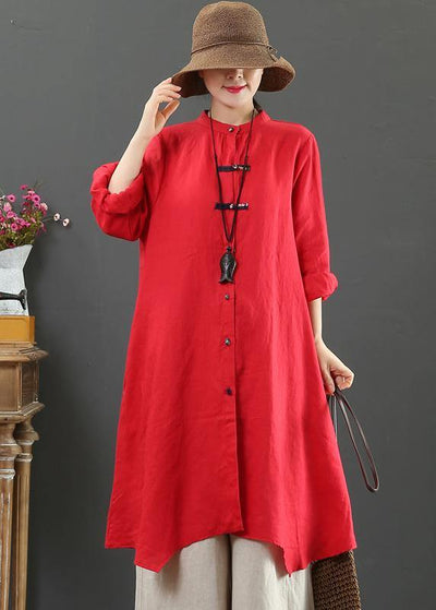 Unique Stand Collar Asymmetric Spring Clothes Pattern Red Blouse - bagstylebliss
