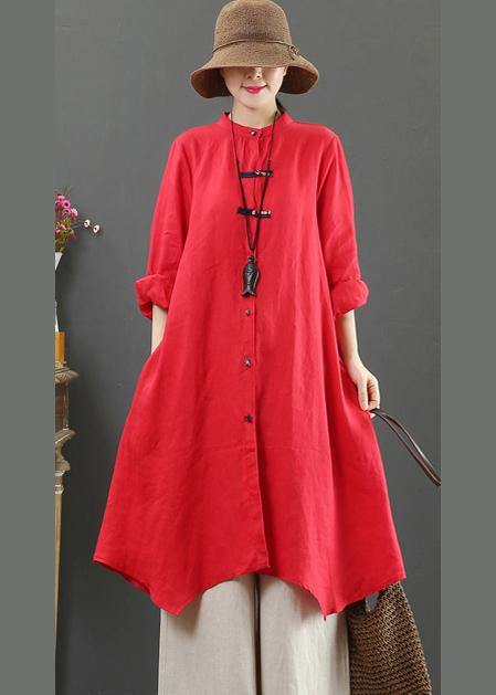 Unique Stand Collar Asymmetric Spring Clothes Pattern Red Blouse - bagstylebliss