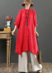 Unique Stand Collar Asymmetric Spring Clothes Pattern Red Blouse - bagstylebliss