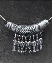 Unique Sterling Silver Fish Knitting Tassel Choker