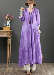 Unique V Neck large hem Spring Tunics Pattern Purple A Line Dress - bagstylebliss