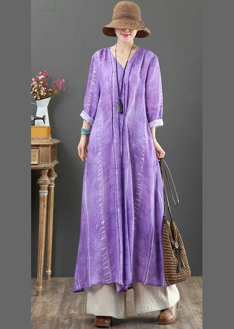 Unique V Neck large hem Spring Tunics Pattern Purple A Line Dress - bagstylebliss