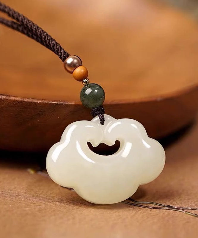 Unique White Hand Knitting Jade Pendant Necklace