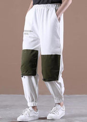 Unique White Harem Pockets Pants Trousers Summer Cotton - bagstylebliss