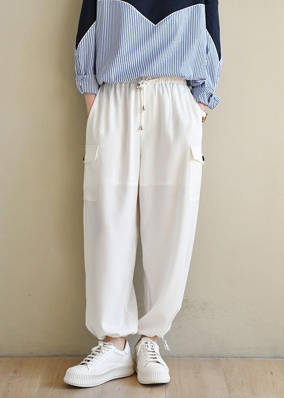 Unique White High Waist Chiffon Spring Pants - bagstylebliss