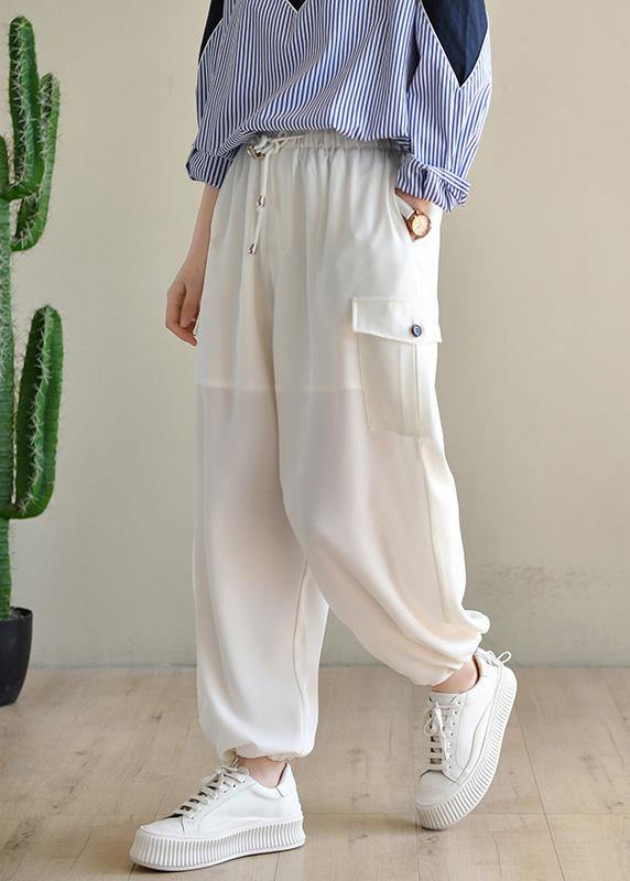 Unique White High Waist Chiffon Spring Pants - bagstylebliss