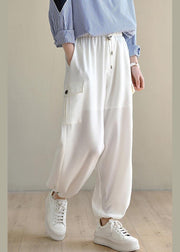 Unique White High Waist Chiffon Spring Pants - bagstylebliss