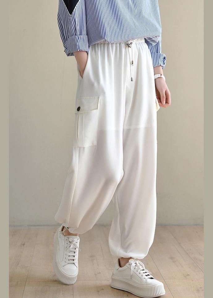 Unique White High Waist Chiffon Spring Pants - bagstylebliss