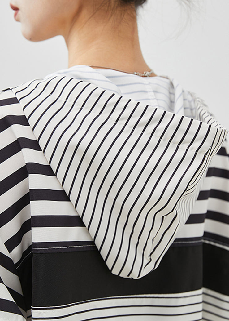 Unique White Oversized Striped Cotton Pullover Sweatshirt Fall