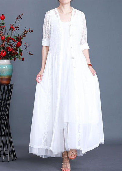 Unique White Summer Button Lace Long Cardigans - bagstylebliss