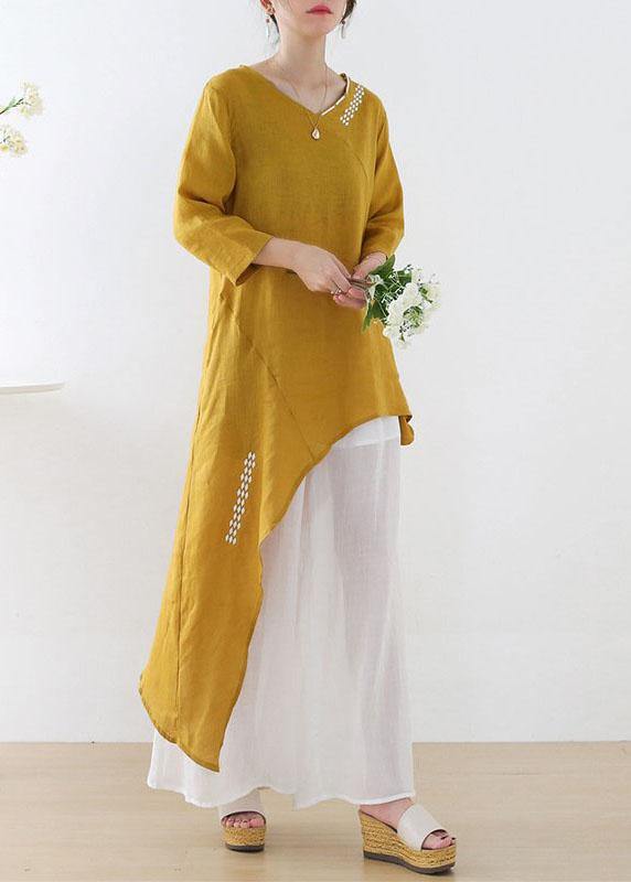 Unique Yellow Asymmetrical design O-Neck Shirts Fall - bagstylebliss