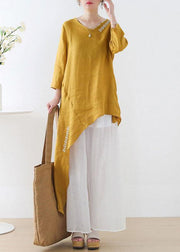 Unique Yellow Asymmetrical design O-Neck Shirts Fall - bagstylebliss