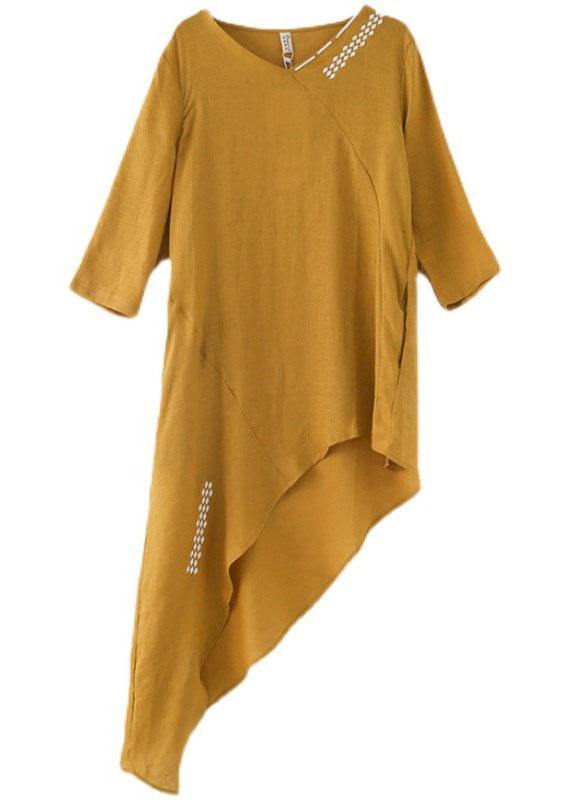 Unique Yellow Asymmetrical design O-Neck Shirts Fall - bagstylebliss