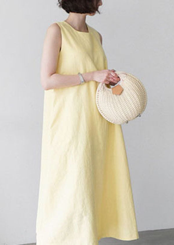 Unique Yellow O-Neck Pockets Party Dress Sleeveless