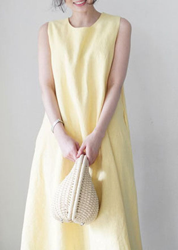 Unique Yellow O-Neck Pockets Party Dress Sleeveless