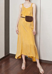 Luxy Silk Dress Yellow Spaghetti Strap Maxi Dress Sundresses - bagstylebliss