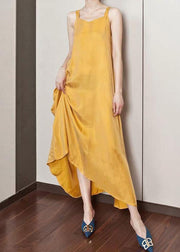 Luxy Silk Dress Yellow Spaghetti Strap Maxi Dress Sundresses - bagstylebliss