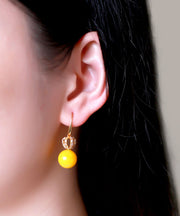 Unique Yellow Sterling Silver Inlaid Beeswax Zircon Drop Earrings