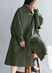 Unique army green Plus Size Long coats Tutorials lapel pockets fall women coats - bagstylebliss