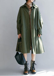 Unique army green Plus Size Long coats Tutorials lapel pockets fall women coats - bagstylebliss